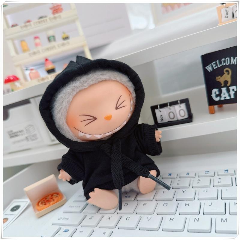 Labubu Doll Hooded Sweatshirt & Crossbody Bag Outfit for 10cm & 17cm Vinyl Dolls
