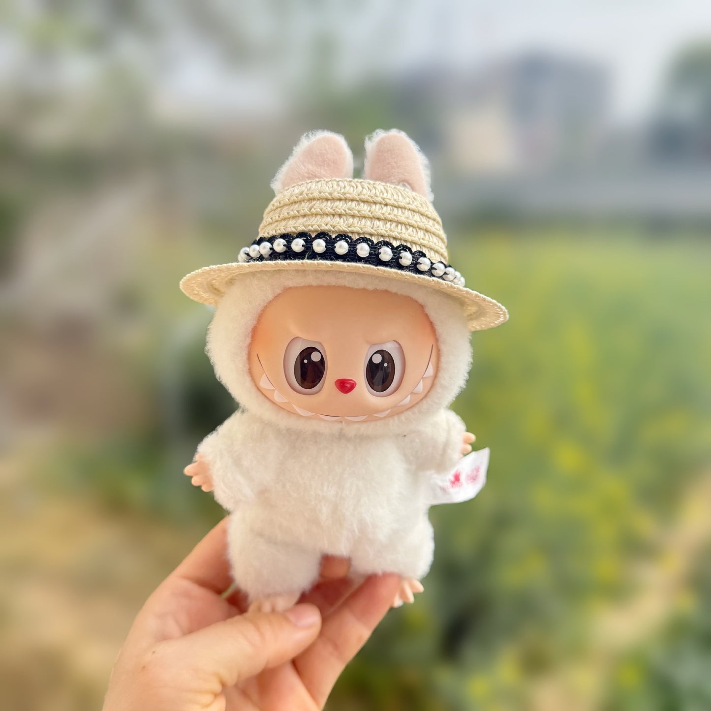 Labubu Doll Clothes Handmade Black Pearl Suspender Skirt First and Second Generation Labubu Sitting Party Series Doll Hat New