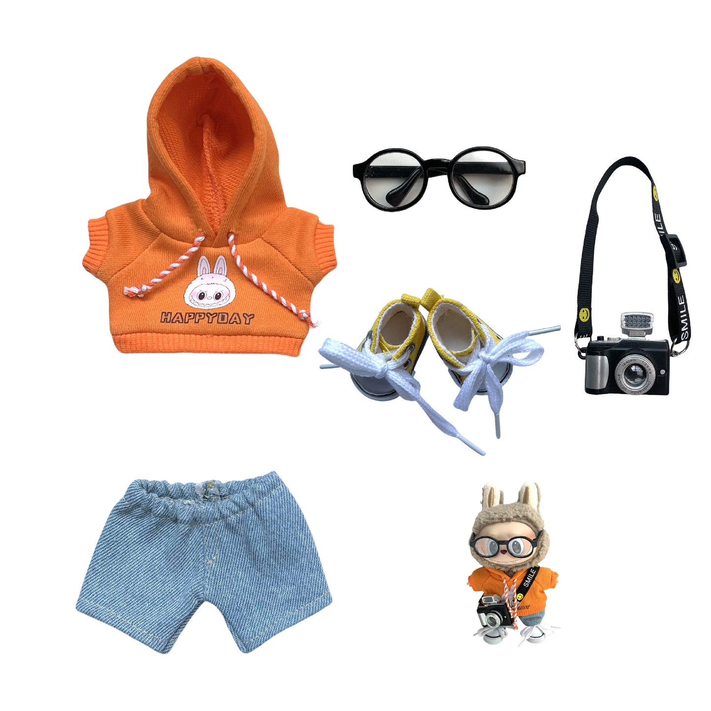 Labubu Doll Hoodie & Jeans Outfit Set with Accessories