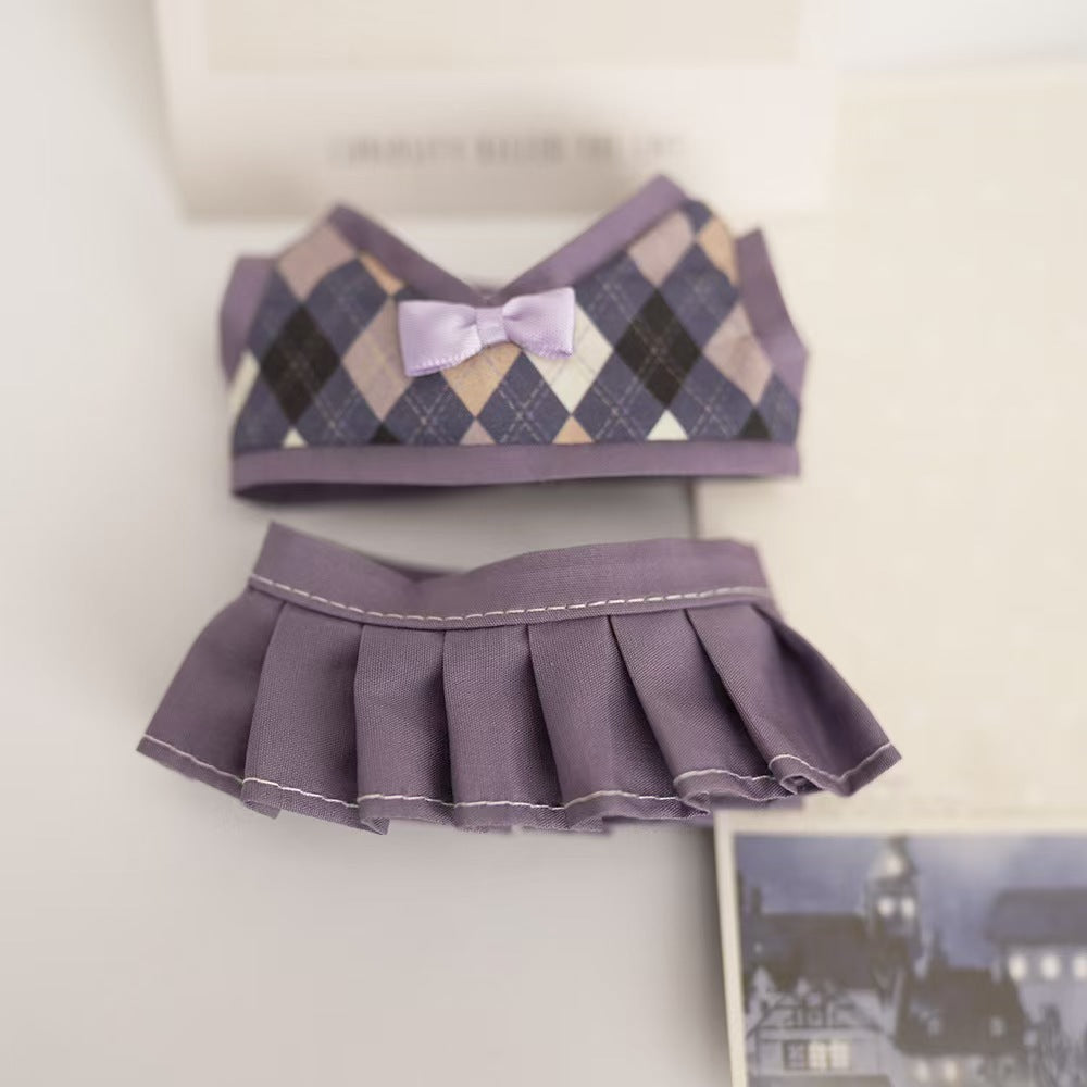 Labubu Doll Cute Outfit Set - Yellow & Pink & Purple JK Skirt & Shorts for 15-17cm Vinyl Doll