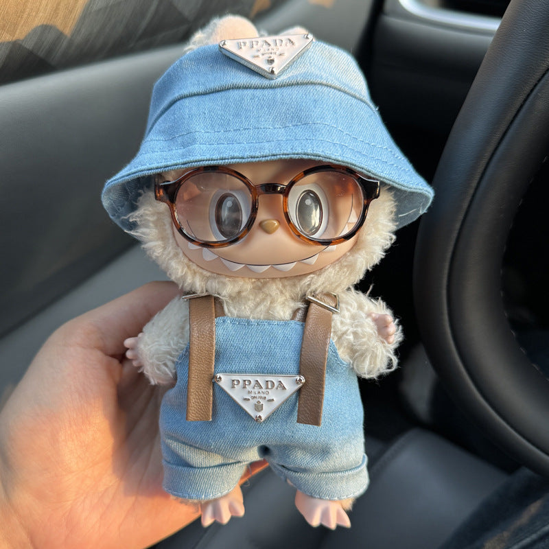 Labubu Doll Outfit Set - Overalls, Hat & Glasses for 15cm Vinyl Doll