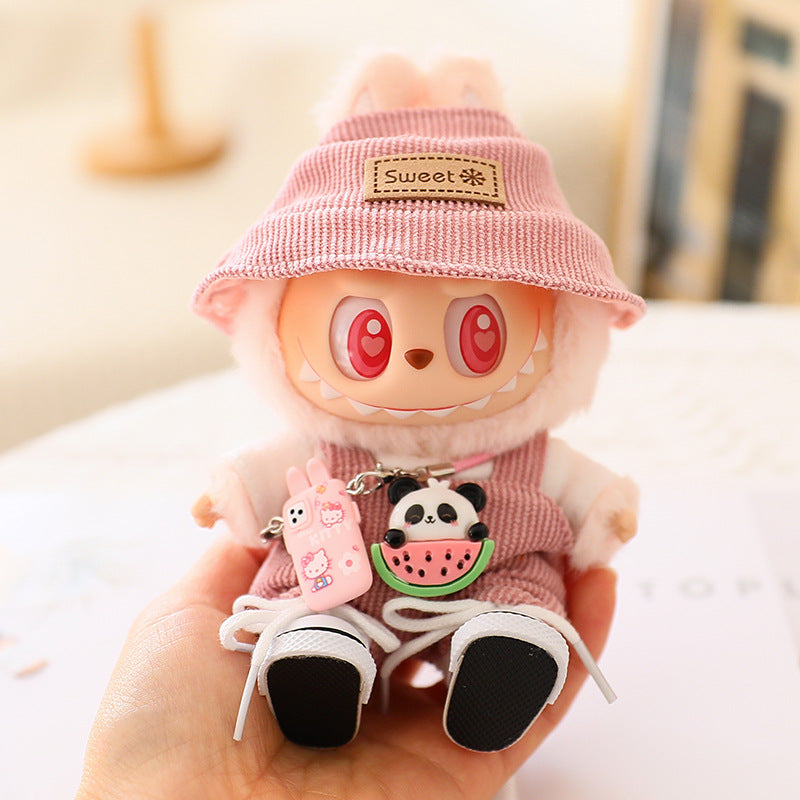 17cm labubu labubu blind box doll clothes second generation sitting party for cute suspenders suit