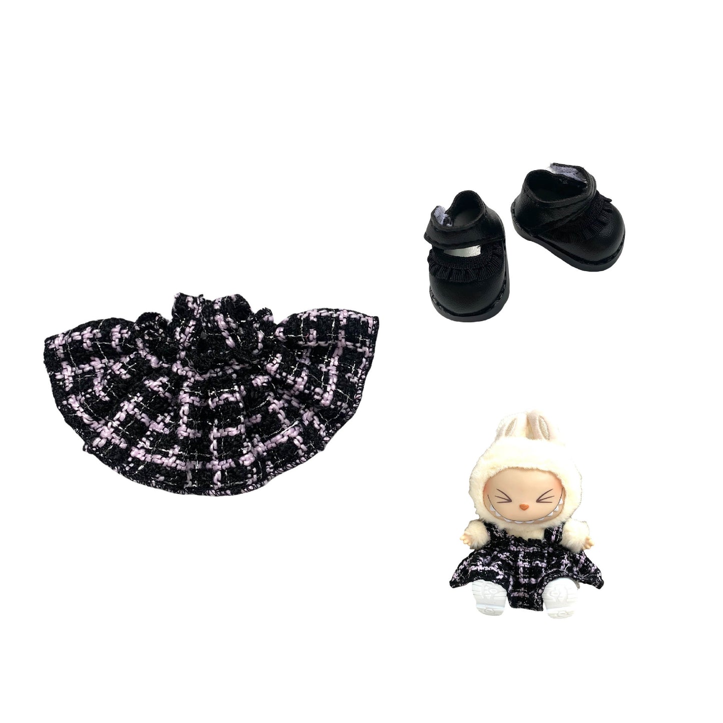 Labubu Doll Chanel Style Strap Dress Outfit for 15/17cm Dolls