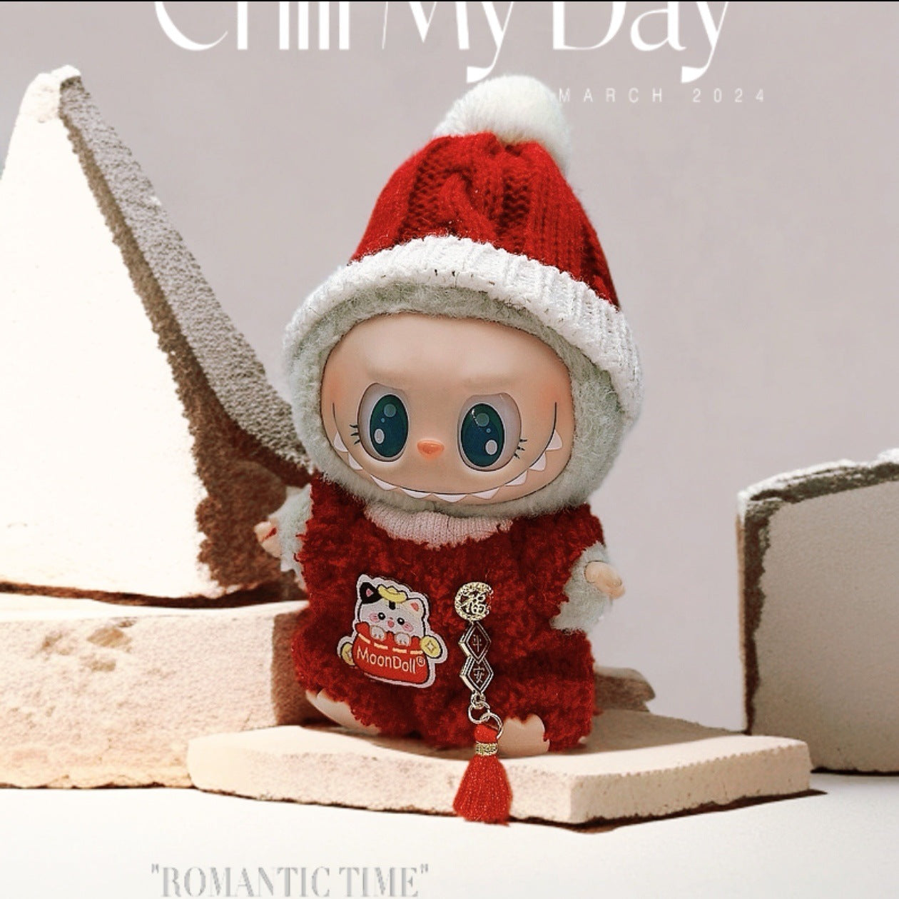 Labubu Doll Outfit Set for 17cm Vinyl Doll - Pink Hat & Sunglasses