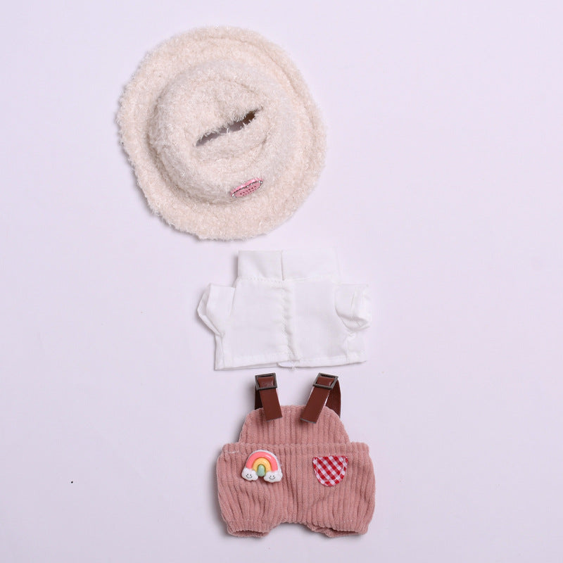 Labubu Doll Outfit - Pink Rainbow & Off-White Overalls with Hats & Shirts