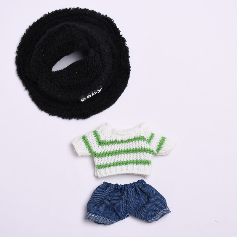Labubu Doll Light Green Striped Sweater & Plush Hat Outfit