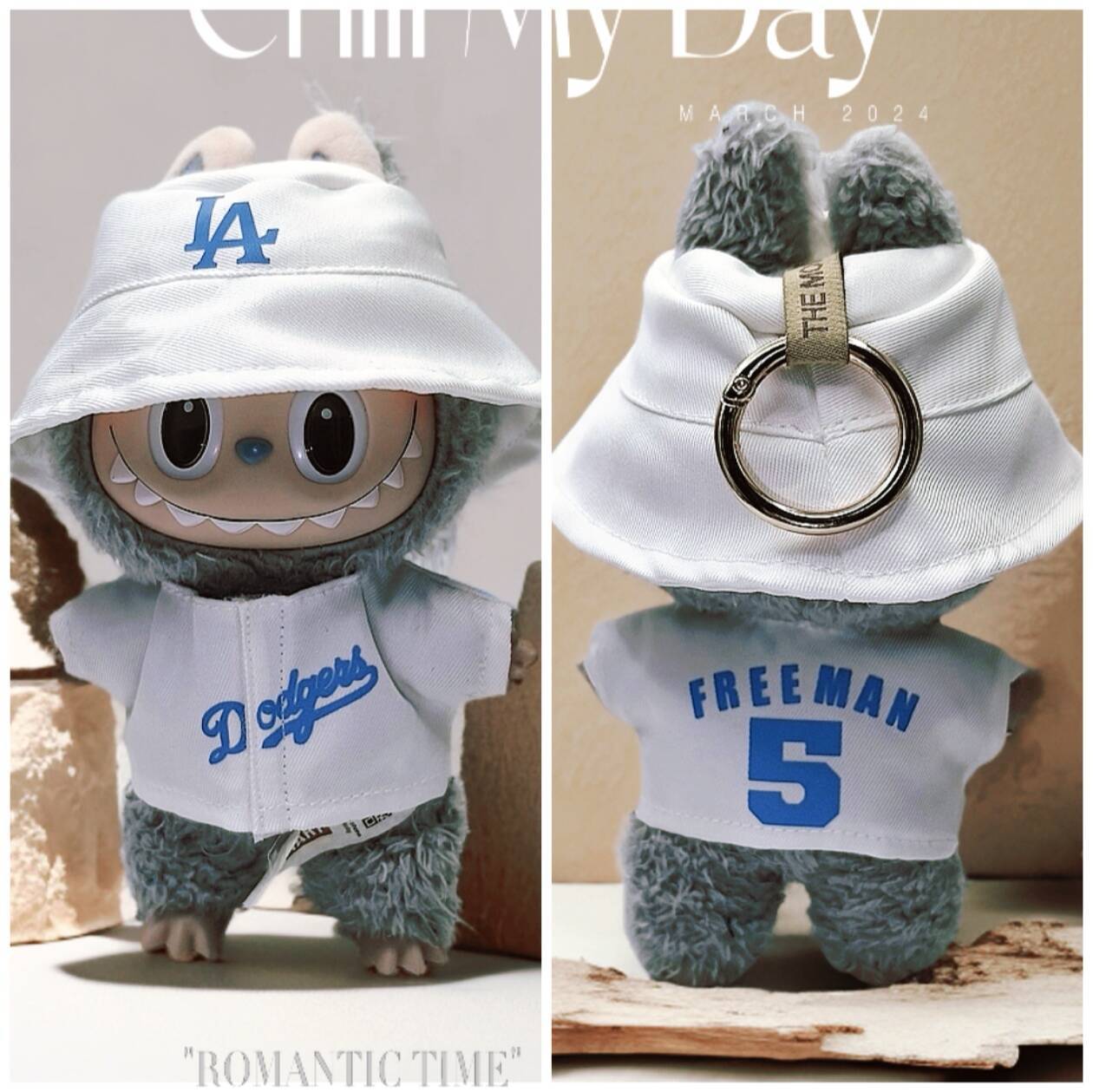 Labubu Doll Outfit - Blue & White T-Shirt with Hat for 17cm & 5cm Labubu