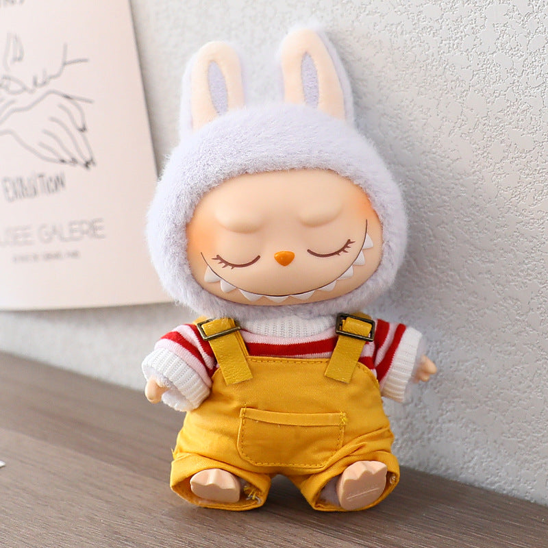 Rab cloth doll vinyl 17cm clothes doll labubu Macaron pendant clothing sweater strap pants hat shoes
