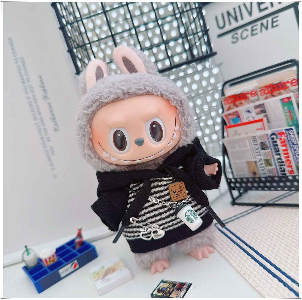 Labubu Doll Outfit - Striped Sweater & Hat Set for 17cm Labubu