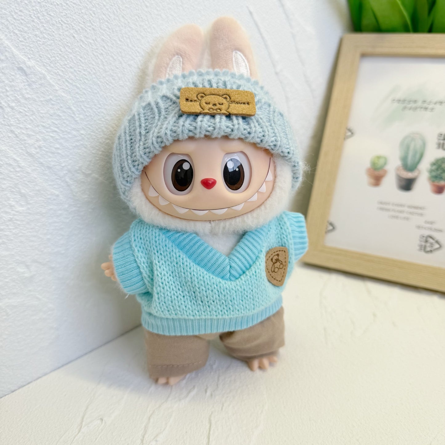 Labubu Sit Party Doll Coat Blue Knitted Pullover Two-Piece LABUBU for the First and Second Generation Clothes
