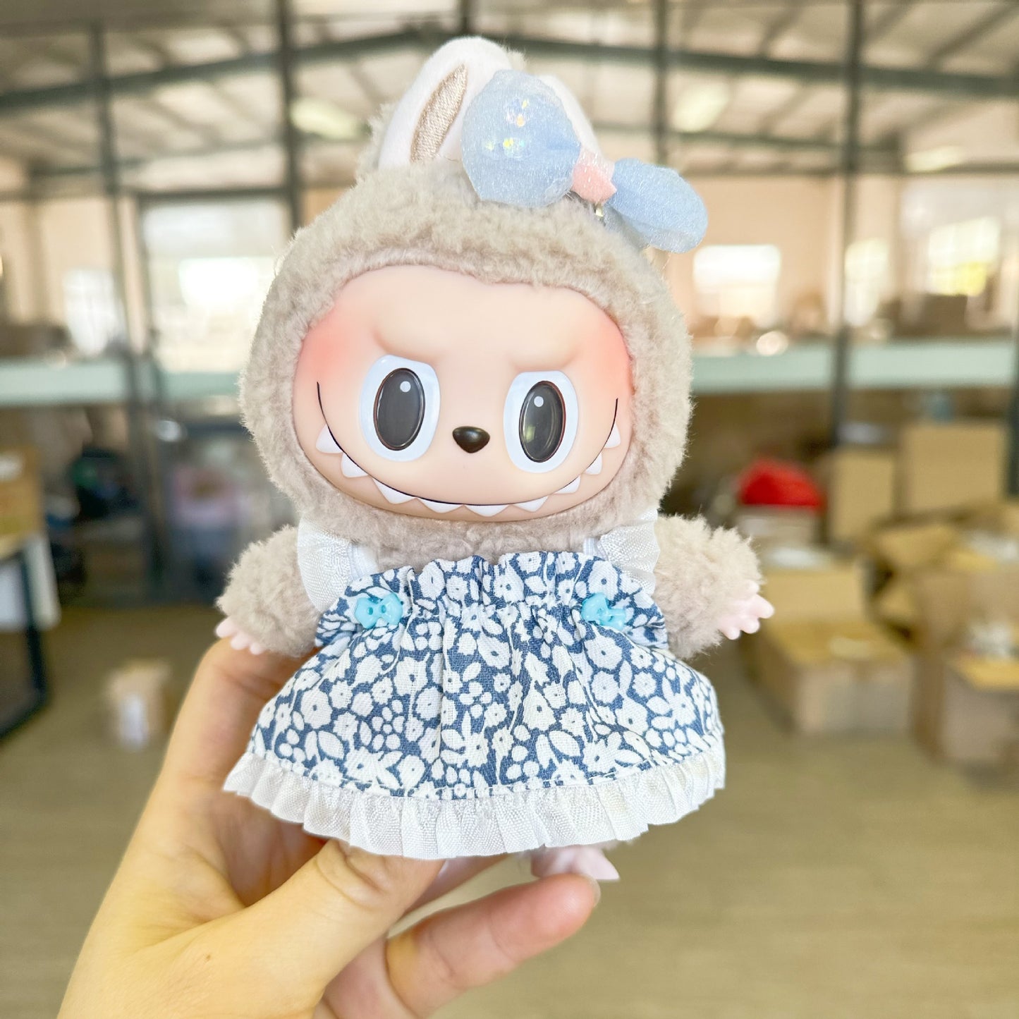 15cm blind box pull cloth pendant clothes casual two-piece macaron labubu pendant doll plaid suit