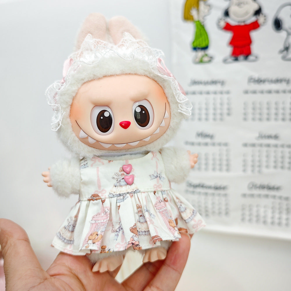 Labubu Doll Outfit Set - Red Leather Dress & Accessories for 15-17cm Vinyl Doll