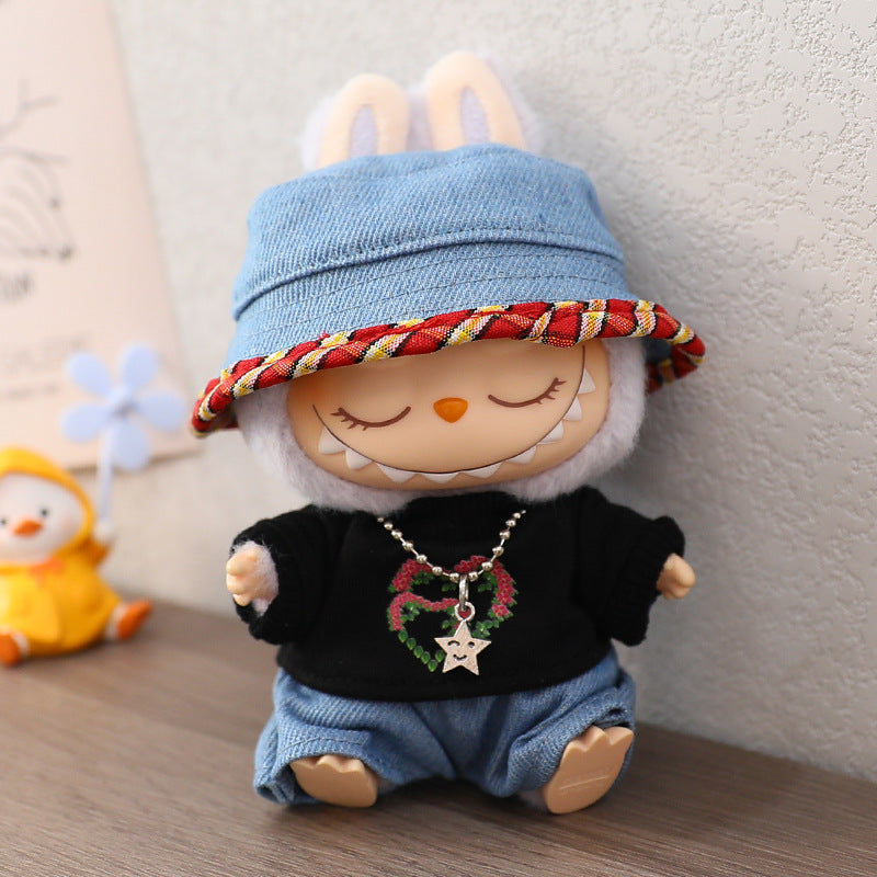 17cm Labubu Baby Coat Macaron Blind Box Sitting Party Generation II Clothes Casual suit Hat