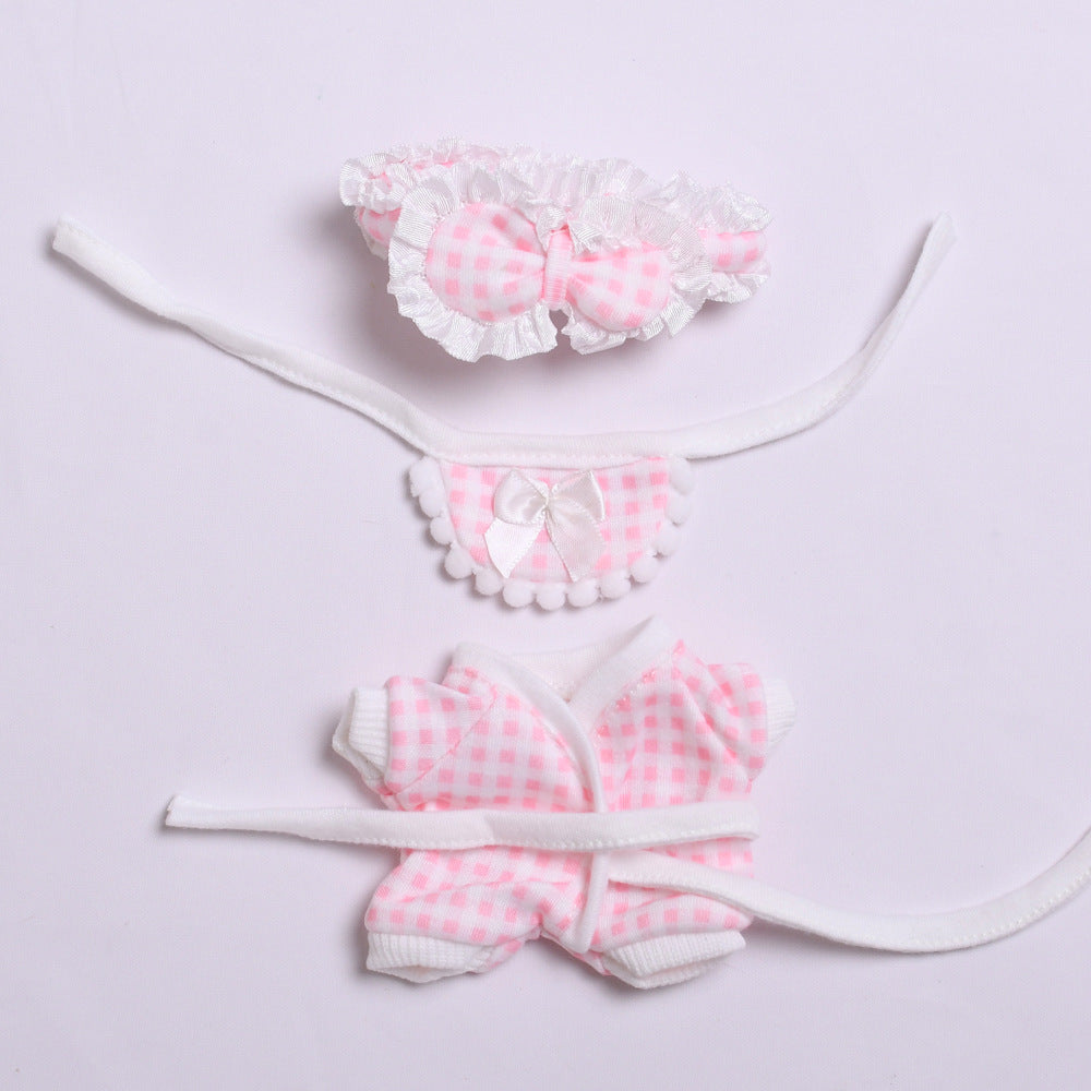 Labubu Doll Pajama Set for 2nd Gen Sitting Vinyl Pendant - Pink & Blue Plaid