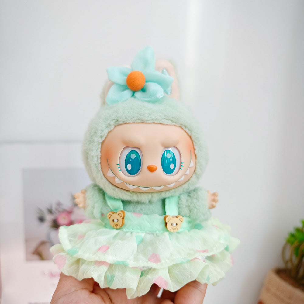 Labubu Doll Outfit Set - Love Skirt, Straw Hat & Camera for 15-17cm Doll