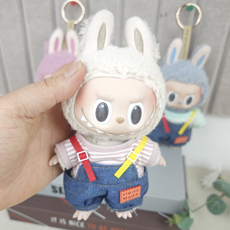 Labubu Doll Striped T-Shirt Overalls for 17cm Vinyl Doll