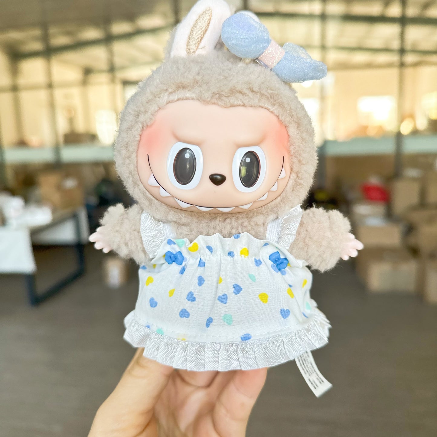 15cm blind box pull cloth pendant clothes casual two-piece macaron labubu pendant doll plaid suit
