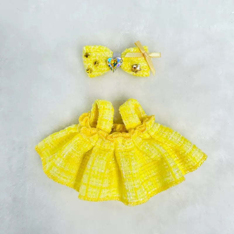 Labubu Doll Skirt Outfit with Bow and Hair Accessories - Yellow, Purple, Blue