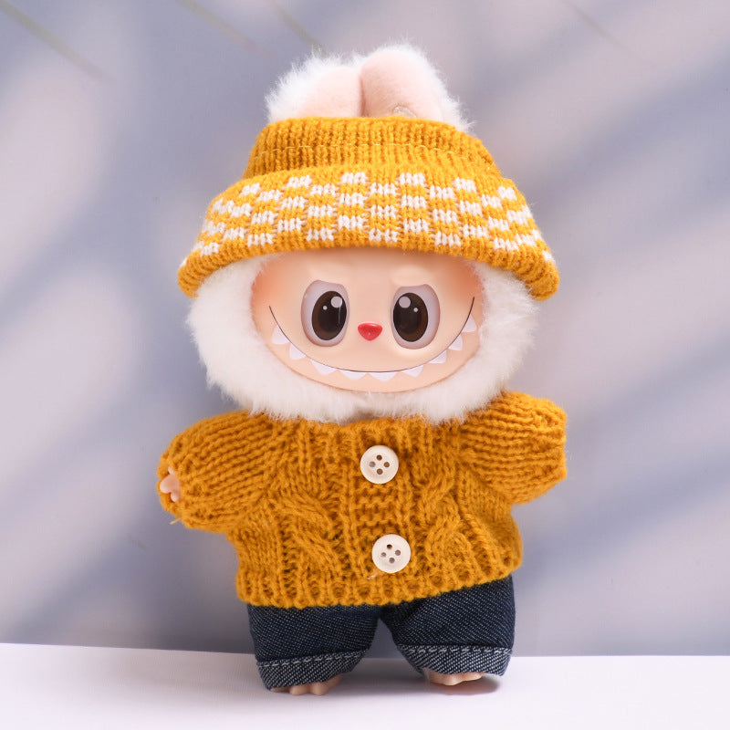 Labubu Doll Button Sweater & Hat Outfit Set for 1st & 2nd Gen Pendants