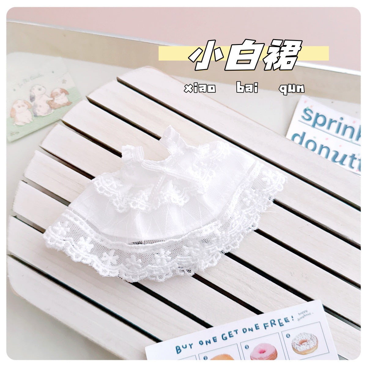 Labubu Doll Outfit - 10cm First Love White Dress & Lace Hat Set