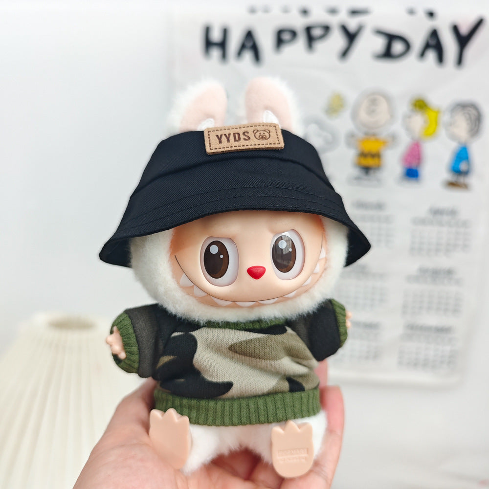 Labubu 17cm Doll Camouflage Outfit with Fisherman Hat & Accessories