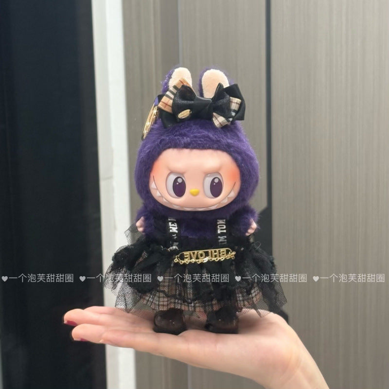 Labubu Doll Outfit - Berber Plaid Dress with Hair Clip & Shoes