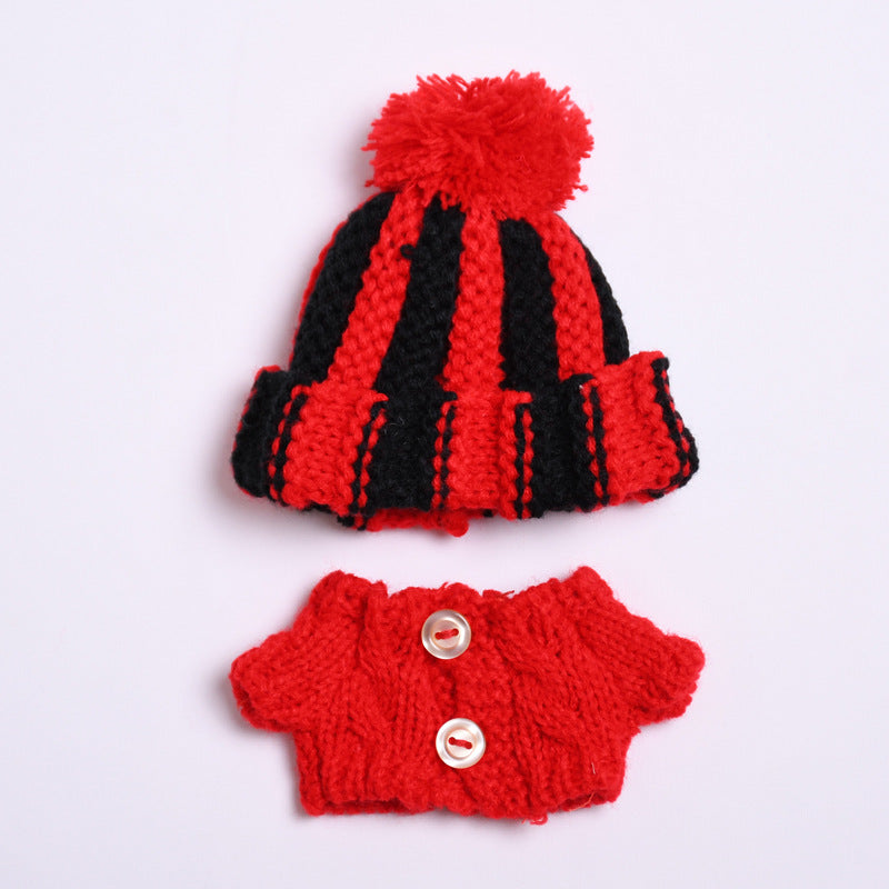Labubu Doll Winter Outfit - White Sweater & Smiley Wool Hat for 17cm Pendant