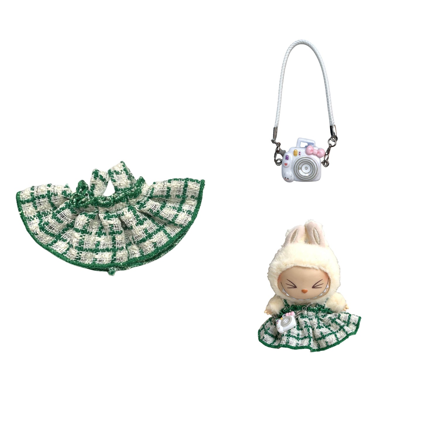 Labubu Doll Chanel Style Strap Dress Outfit for 15/17cm Dolls