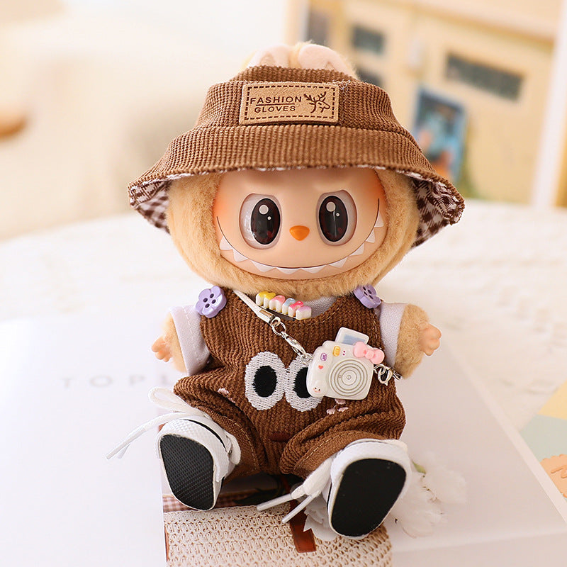 17cm labubu labubu blind box doll clothes second generation sitting party for cute suspenders suit