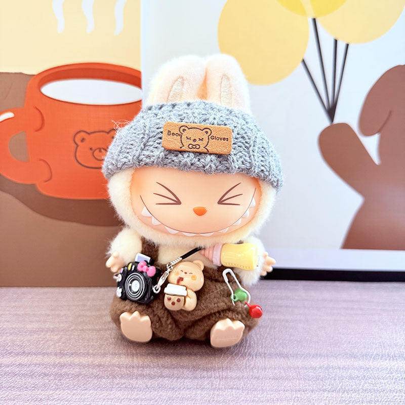 Labubu Doll Overalls Set with Baby Bottle & Hat - Cute Outfit for 1st & 2nd Gen