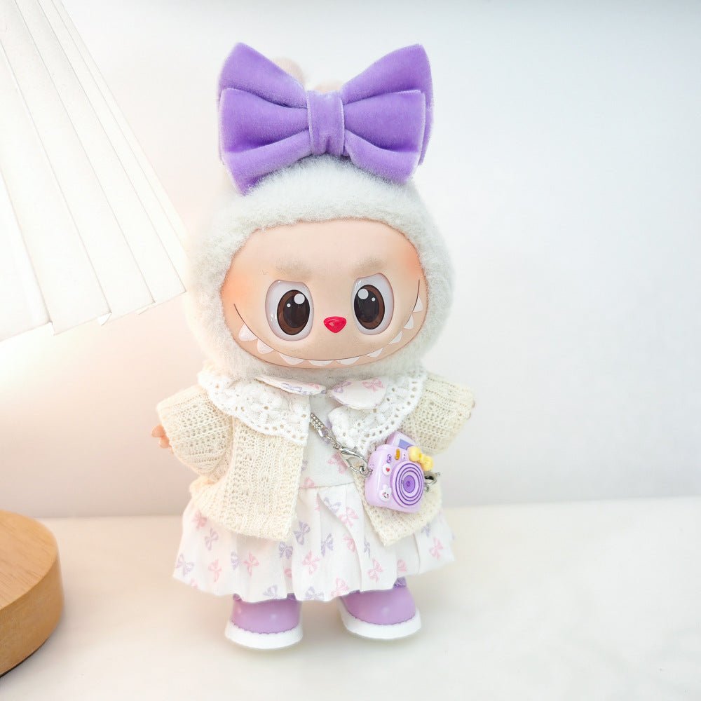 Labubu Doll Outfit Set - Red Leather Dress & Accessories for 15-17cm Vinyl Doll