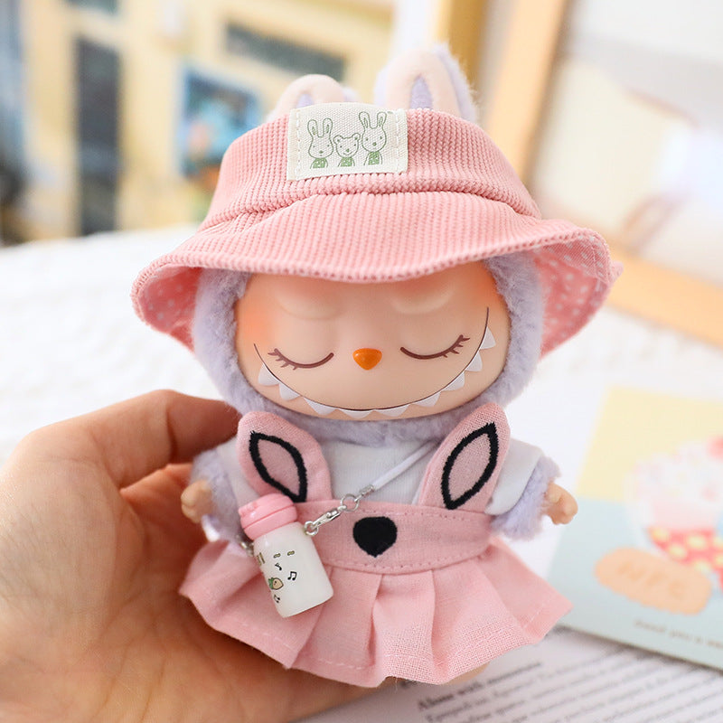 17cm Rab cloth doll first and second generation sitting party labubu doll blind box pendant military coat clothes shoes and hats
