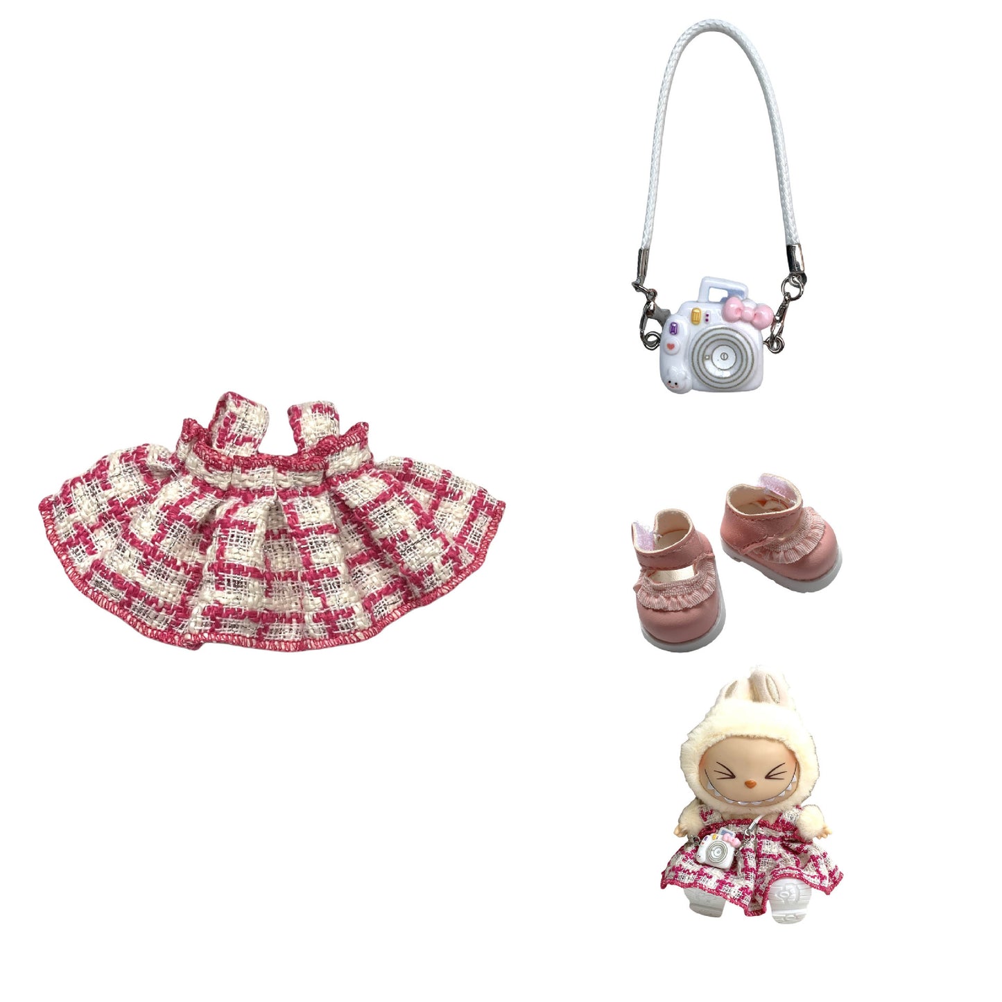Labubu Doll Chanel Style Strap Dress Outfit for 15/17cm Dolls