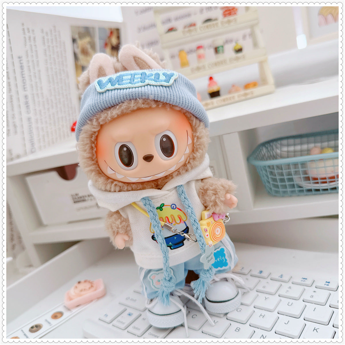 Labubu Doll Outfit - Milk Blue Morning Dew Three-Piece Set with Accessories