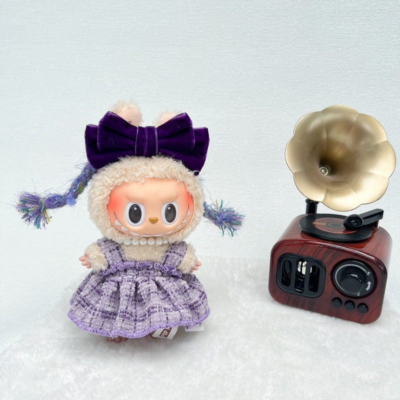 Labubu Doll Skirt Outfit with Bow and Hair Accessories - Yellow, Purple, Blue