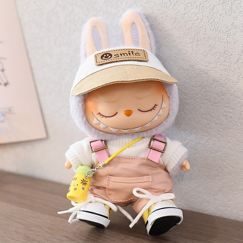 Rab cloth doll vinyl 17cm clothes doll labubu Macaron pendant clothing sweater strap pants hat shoes