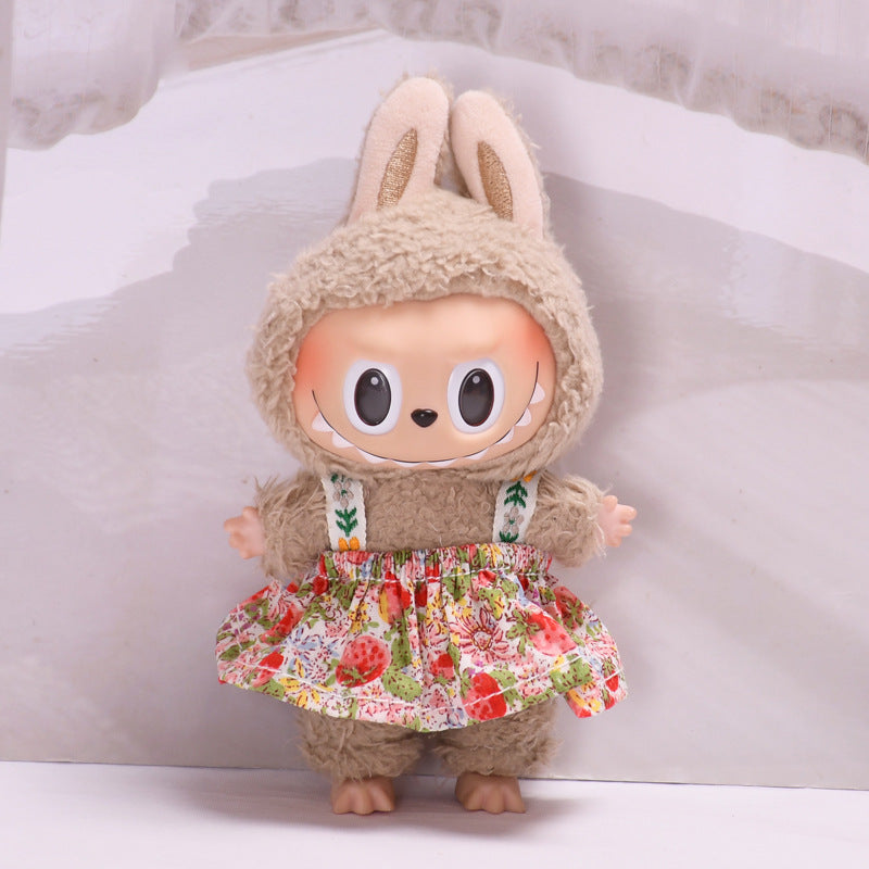 Labubu Doll Floral Halter Skirt for 17cm Vinyl Doll - Yellow, Smash Flower, Red Strawberry
