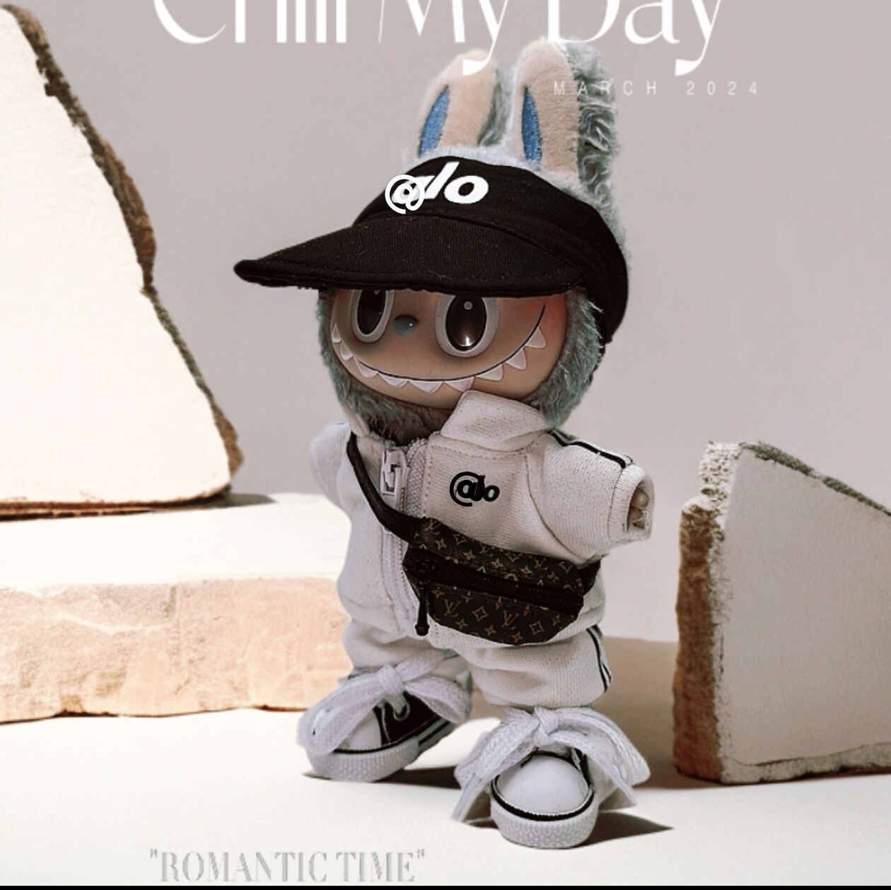 Labubu Doll Outfit Set for 17cm Vinyl Doll - Hat, Sweatshirt, Shorts & Shoes