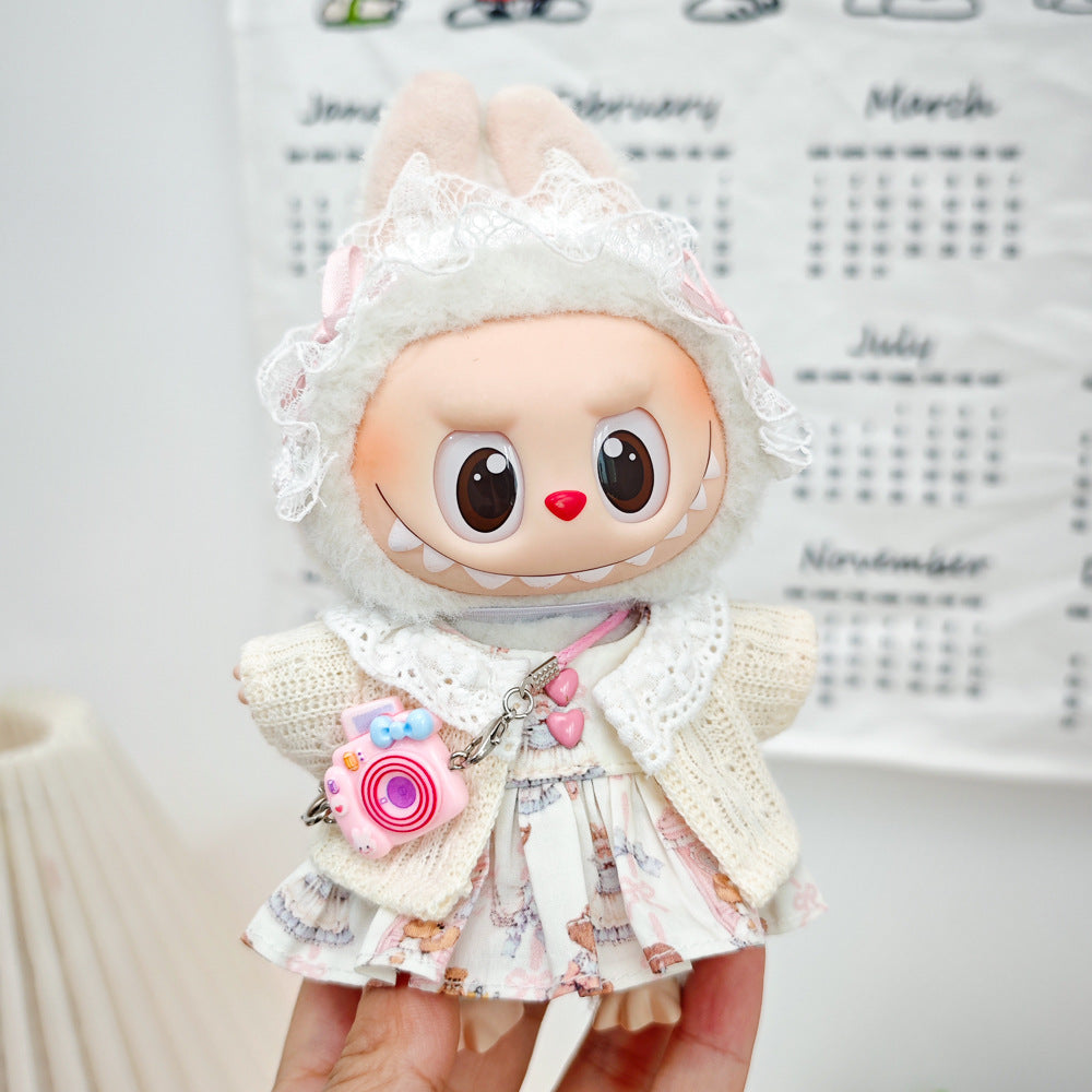 Labubu Doll Outfit Set - Red Leather Dress & Accessories for 15-17cm Vinyl Doll