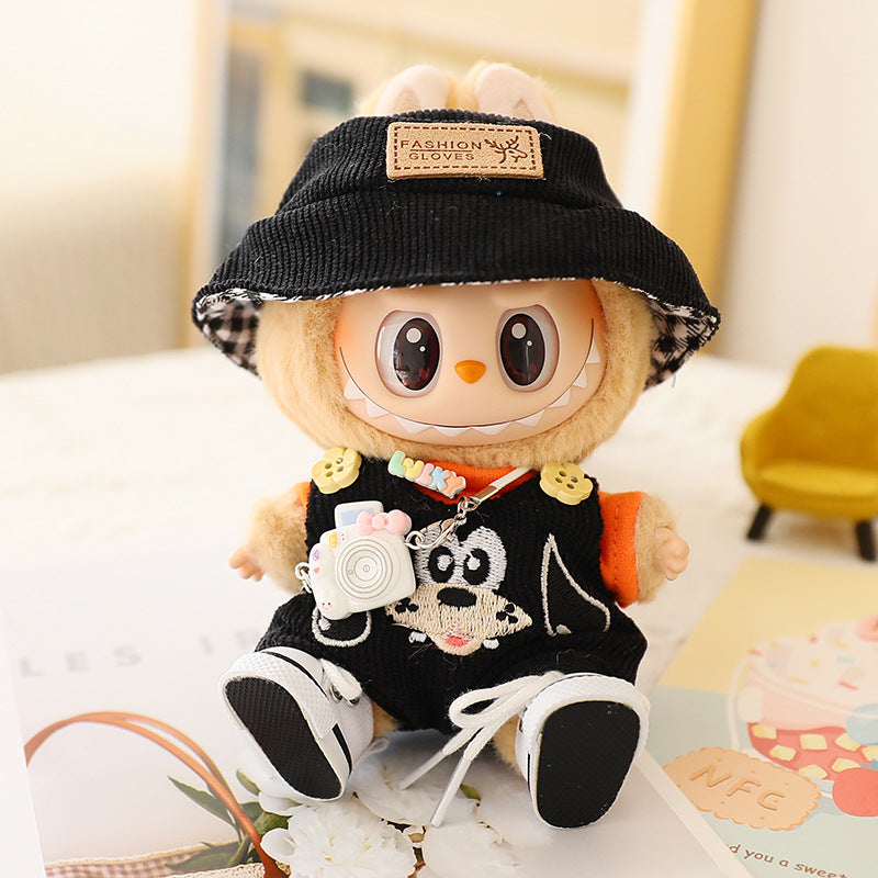 17cm labubu labubu blind box doll clothes second generation sitting party for cute suspenders suit