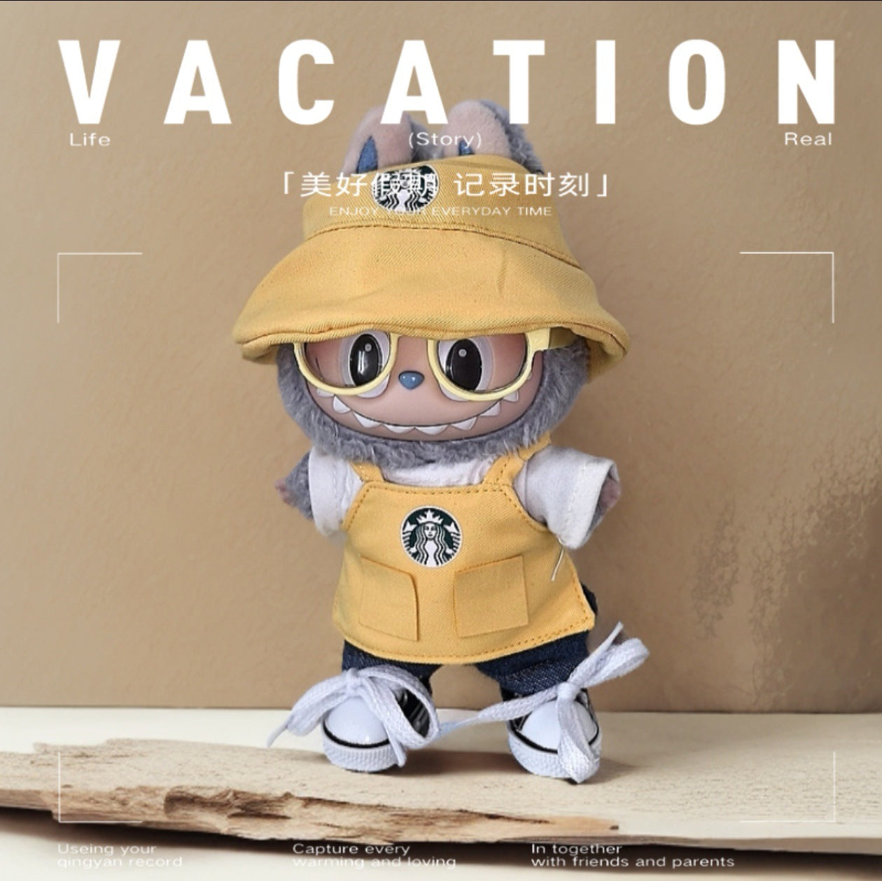 Labubu Doll Outfit - Star Bar Overalls Set with Accessories for 15-17cm Dolls