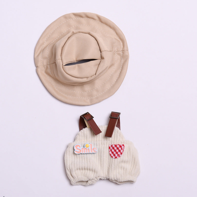 Labubu Doll Outfit - Pink Rainbow & Off-White Overalls with Hats & Shirts