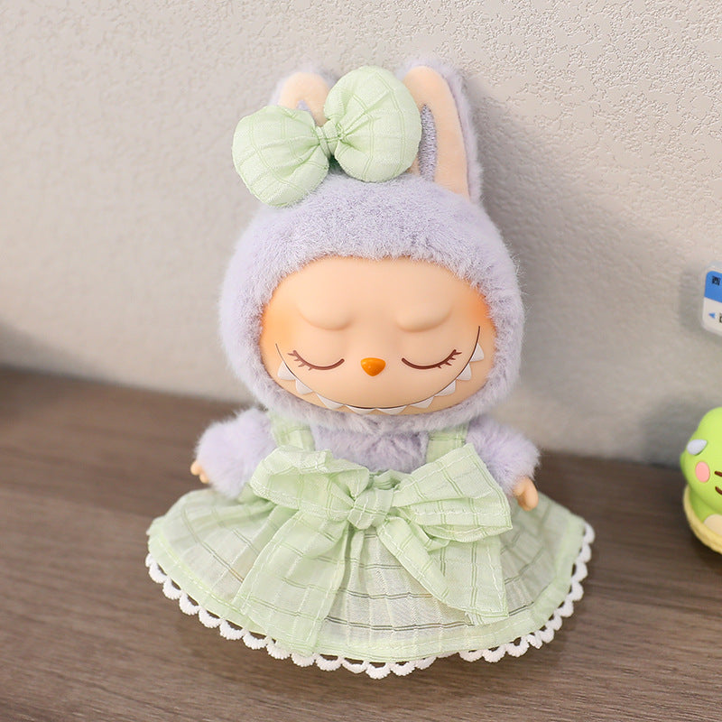 The first and second generation of blind box with Labubu doll clothes plush vinyl face doll pendant pull cloth sit party series