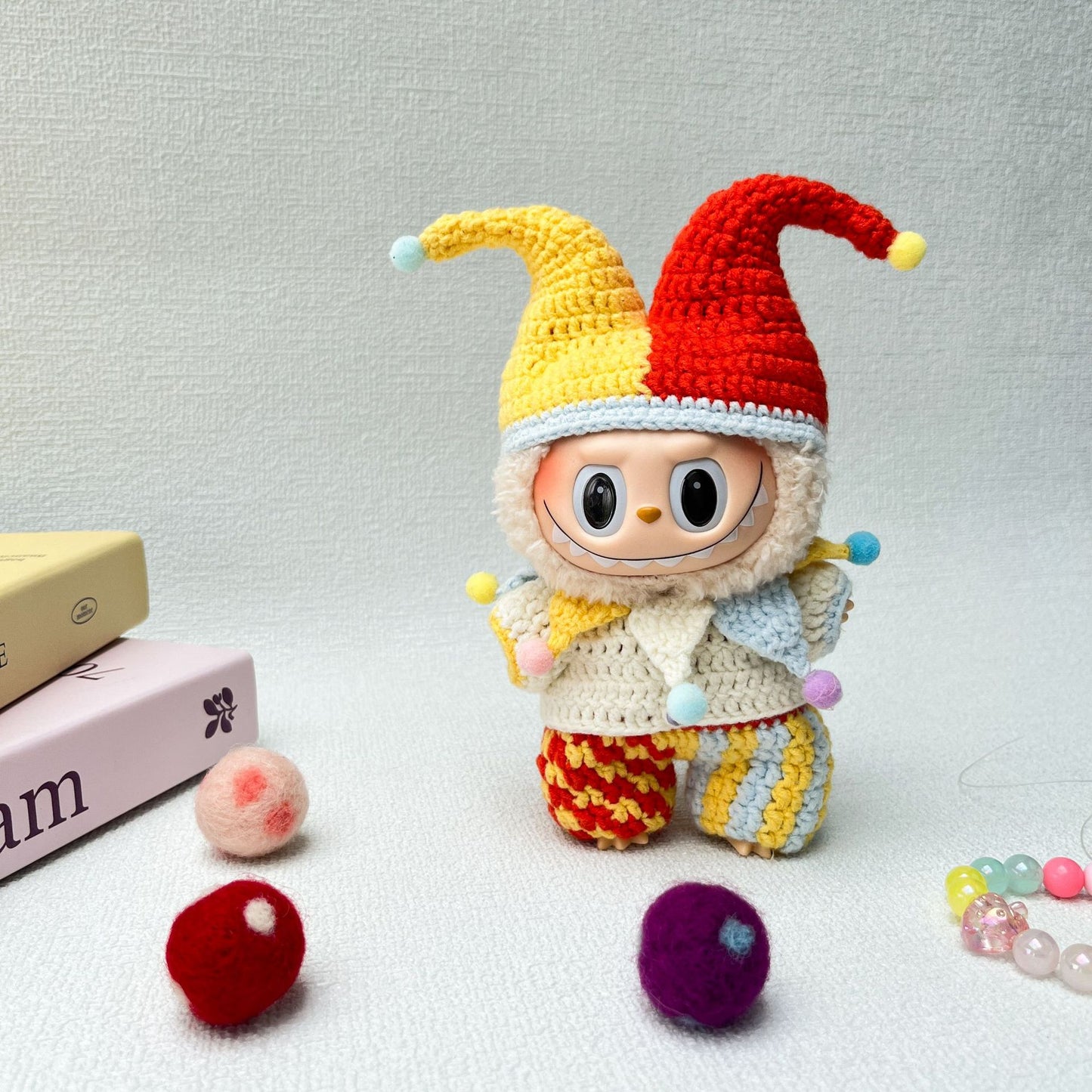 Labubu Doll Clothes Set - Handmade Crochet Overalls, Hat & Outwear for 17cm Vinyl Doll