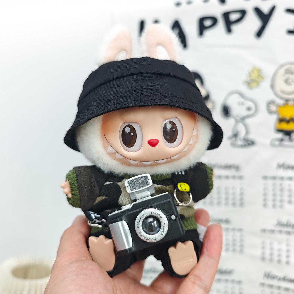 Labubu 17cm Doll Camouflage Outfit with Fisherman Hat & Accessories