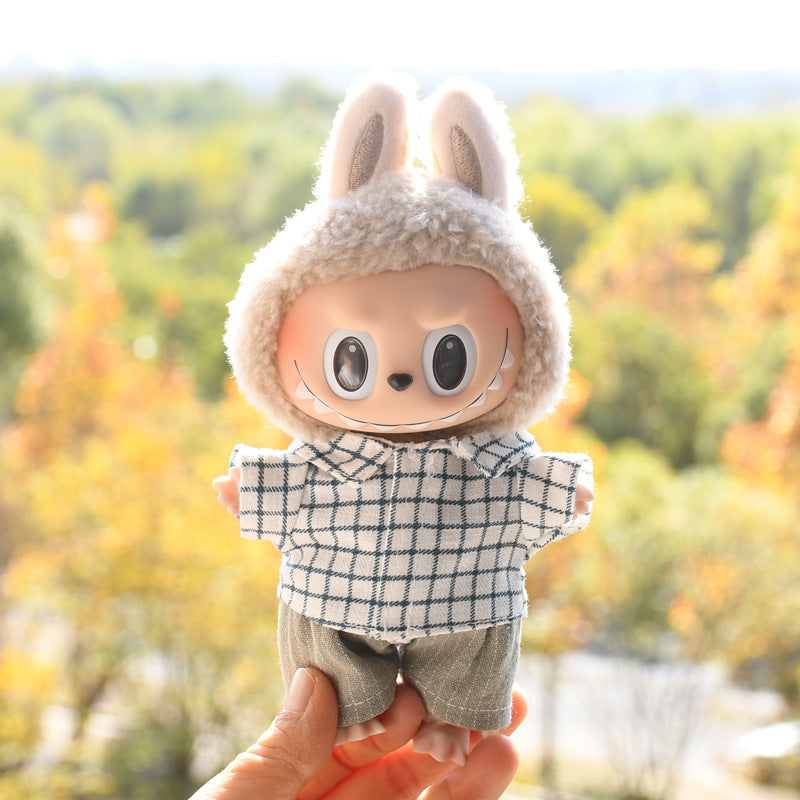 Labubu Doll Clothes - 17cm Pendant Outfit Set with T-Shirt & Suspenders