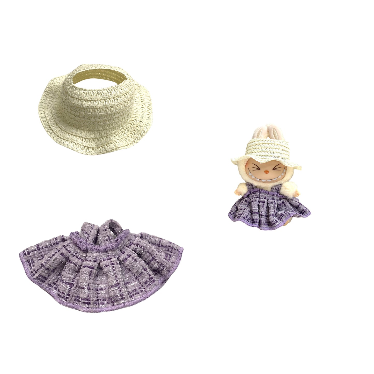 Labubu Doll Chanel Style Strap Dress Outfit for 15/17cm Dolls