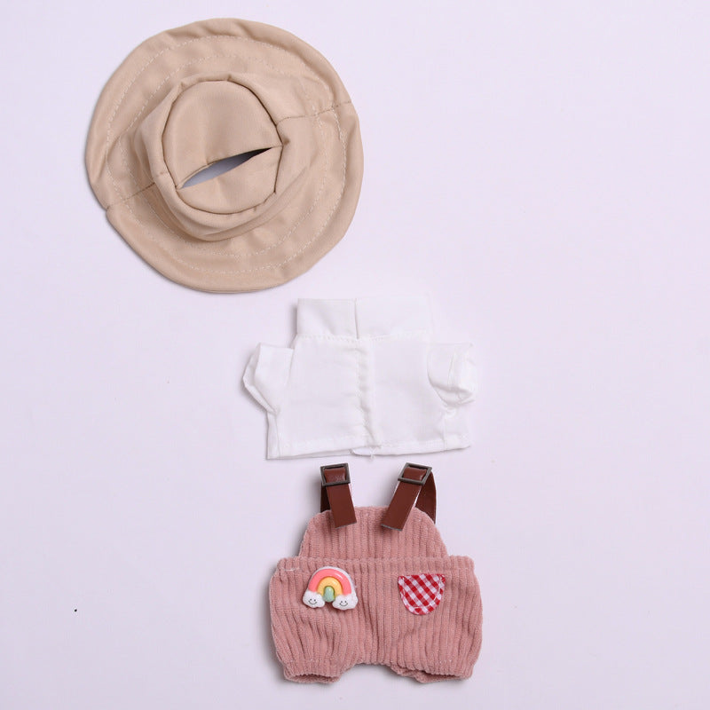 Labubu Doll Outfit - Pink Rainbow & Off-White Overalls with Hats & Shirts