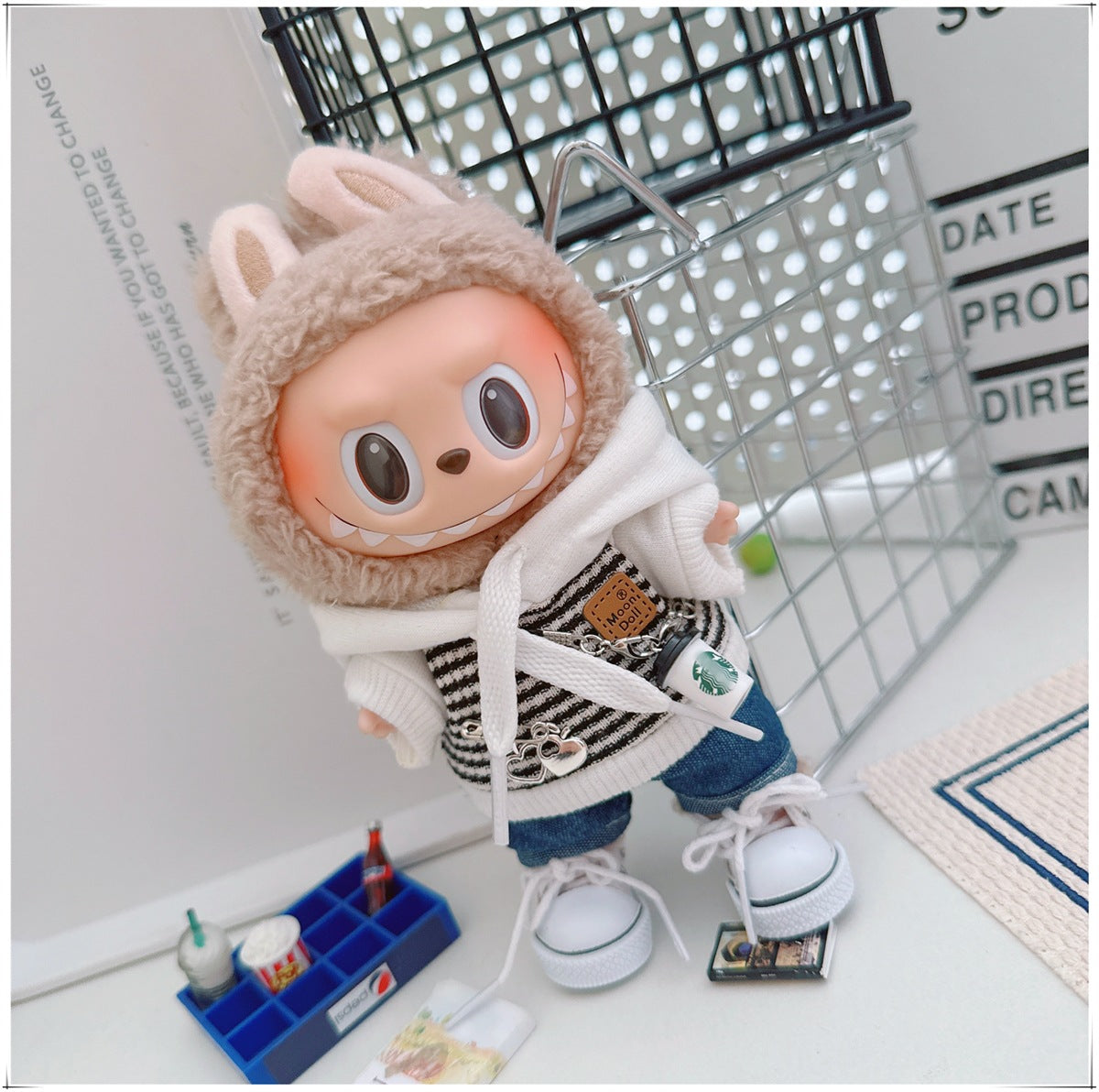Labubu Doll Outfit - Striped Sweater & Hat Set for 17cm Labubu