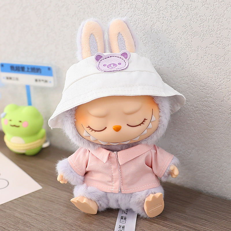 LABUBU cloth clothes sit party heart Macaron 17cm 15cm vinyl pendant hat shirt